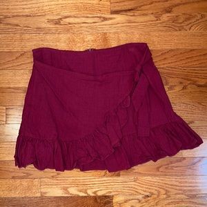 Burgundy Ruffle Tie Skirt